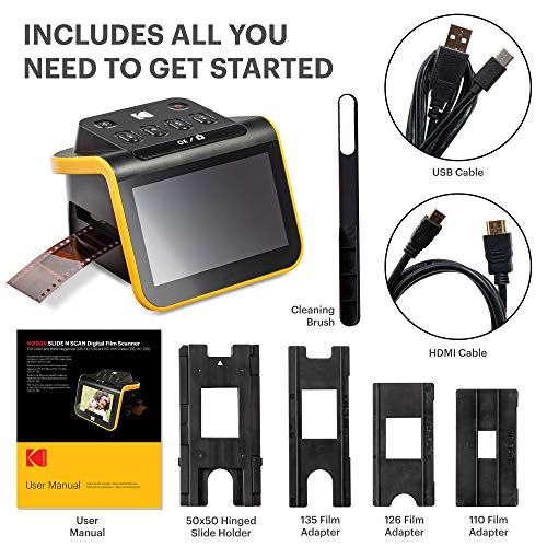 KODAK Slide N SCAN - Digitalizador de escáner de película y diapositivas con pantalla LCD de 5 pulgadas, convierte rápidamente negativos y diapositivas a fotos digitales JPEG de 22 MP, compatible con