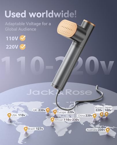 Jack & Rose Vaporizador de viaje para ropa, plancha portátil de 100 a 220 V, calentamiento de 15 segundos, vapor y plancha 2 en 1, tamaño de viaje, panel térmico de cerámica grande, para todo el mundo