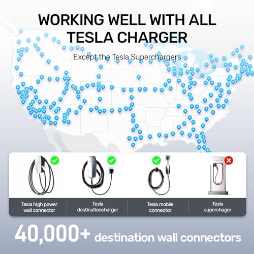 Unitek Adaptador de carga Tesla a J1772 Max 60 Amp 240V apto para todos los J1772 Evs Anti-Drop Lock EV Adaptador de cargador funciona con conectores de pared Tesla de alta potencia AR-P1503A