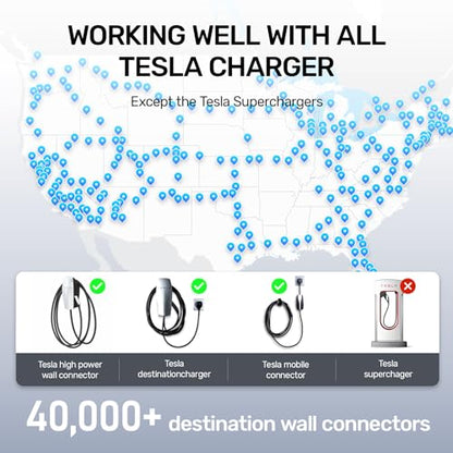 Unitek Adaptador de carga Tesla a J1772 Max 60 Amp 240V apto para todos los J1772 Evs Anti-Drop Lock EV Adaptador de cargador funciona con conectores de pared Tesla de alta potencia AR-P1503A