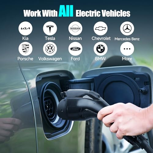 Cargador EV de nivel 2 48Amp 240V, cable de 25 pies, EVSE con conector J1772, enchufe NEMA 14-50, WiFi habilitado, pantalla inteligente, cargador de coche eléctrico con tarjeta RFID Fexhull