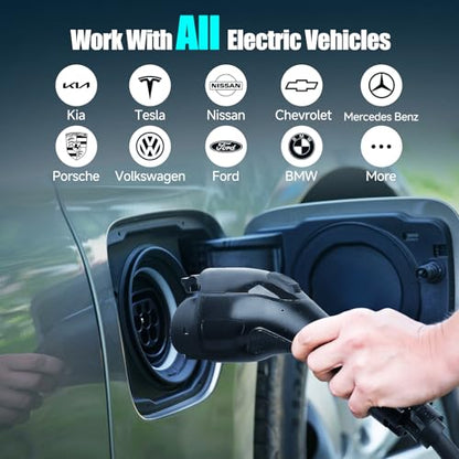 Cargador EV de nivel 2 48Amp 240V, cable de 25 pies, EVSE con conector J1772, enchufe NEMA 14-50, WiFi habilitado, pantalla inteligente, cargador de coche eléctrico con tarjeta RFID Fexhull