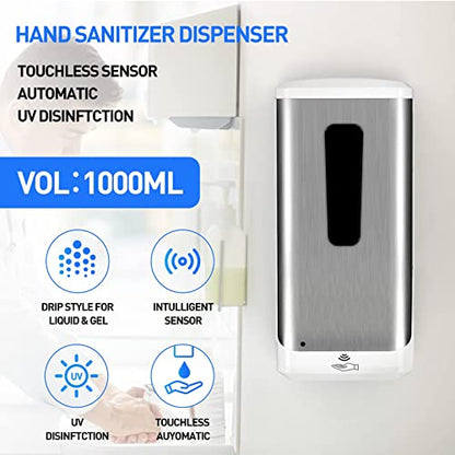 Jewaytec 1308 -Dispensador automático de desinfectante de manos, dispensador de jabón inoxidable montado en la pared de 33.8 fl oz, dispensador automático de líquidos sin contacto para oficina, hogar, restaurante