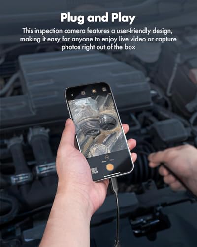 Anykit Cámara endoscopio USB con 8 luces LED ajustables, boroscopio con cámara de serpiente semirrígida, cámara de inspección impermeable IP67 compatible con dispositivos iPhone y Android (50 pies) NTC30L