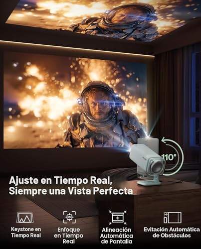 Aurzen BOOM Air D004- Proyector portátil Google TV con WiFi y Bluetooth, alimentado por USB-C, proyector inteligente para películas al aire libre y en casa, compatible con 4K, enfoque en tiempo real | Smart Projector with WiFi Bluetooth Home Movie