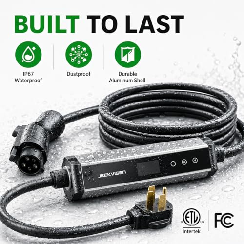 Cargador EV de nivel 1/2, 9.6kW 40A 240V, cable de 25 pies, certificado ETL, enchufe NEMA 14-50 y 5-15, ajustable 16A-40A, estación de carga portátil para vehículos eléctricos J1772 - JEEKVISEN #YGBJ1772