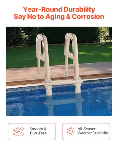 Escalera para piscina, escalera inclinada de 5 escalones con barandillas dobles, escalón antideslizante y resistente, capacidad de carga de 300 libras, para piscinas enterradas y sobre el suelo Polietileno (PE)