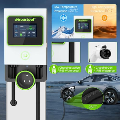 MR CARTOOL Estaciones de carga de vehículos eléctricos de nivel 2 S311, cargador EV con control de aplicación con cable de cargador de coche eléctrico de 26 pies, cargador inteligente EV de 32 A