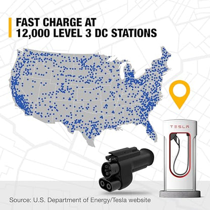 DEWALT Adaptador de carga rápida NACS a CCS1, 500A/1000V, carga rápida tu CCS1 EV en supercargadores Tesla, compatible con vehículos eléctricos seleccionados.