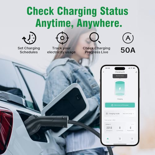 Calion Cargador de vehículo eléctrico de nivel 2, cargador de montaje en pared con cable de 25 pies, estación de carga de vehículo eléctrico para vehículos eléctricos J1772, 50 amperios, EV-C02AZ-US50A