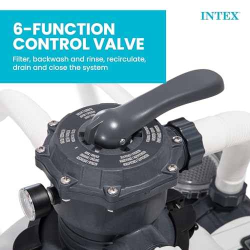 Intex Bomba de filtro de arena y sistema de agua salada para piscinas de hasta 15,000 galones, Krystal Clear - Control automático de algas y limpieza de piscinas sobre el suelo