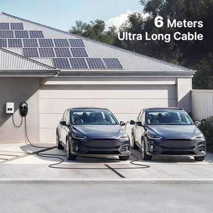 Teskee Cargador EV Tipo 2 Wallbox Home EV estación de Carga de Coche para Todos los vehículos eléctricos y Coches híbridos Plug-in en Exteriores e Interiores | Máximo 7,2 kW 32 A 6 Metros 1 Fase