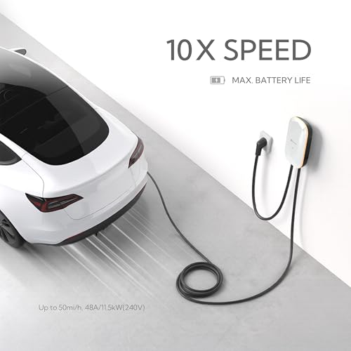 RIPPLEON Cargador EV de nivel 2 – Conector de pared universal tipo enchufe doble Nema Plug-in 9.6 Kw – Compatible con todos los vehículos eléctricos norteamericanos – Cargador de pared Tesla de 40 amperios 240 V, UL, certificado por la FCC Lunar Pearl