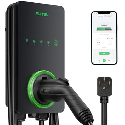 Autel Cargador EV Nivel 2 40 Amperios Hogar Inteligente AI para Vehículo Eléctrico (EV) con Wi-Fi y Bluetooth, EVSE con Funda Integrada y Cable de 25 Pies NEMA 14-50 Enchufe (Gris Oscuro) #106000764