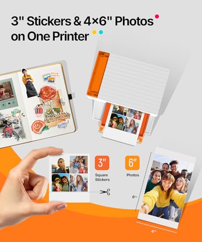 Liene Amber M110 - Impresora fotográfica Bluetooth de 80 hojas, impresora fotográfica portátil para iPhone, sublimación de tinte térmico, impresora de imágenes, 60 hojas de papel de 4 x 6 y 20 hojas DHP515