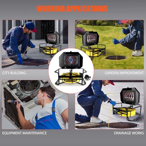 9 ""Monitor 100 pies/98.4 ft cámara de video de inspección de tuberías, IP68 impermeable 1080P drenaje alcantarillado sistema endoscopio industrial con cámara de marca de distancia DVR