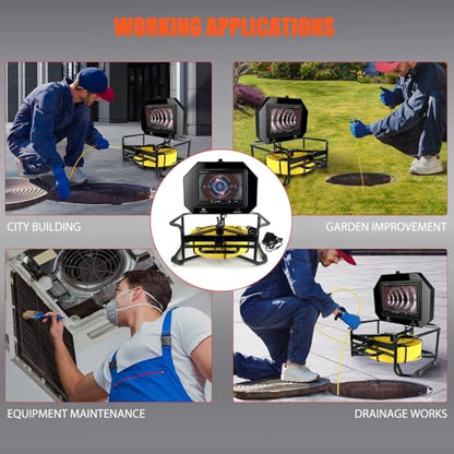 9 ""Monitor 100 pies/98.4 ft cámara de video de inspección de tuberías, IP68 impermeable 1080P drenaje alcantarillado sistema endoscopio industrial con cámara de marca de distancia DVR