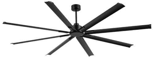 ZOEYON 96IN-Black- Ventilador de techo industrial de 96 pulgadas - Ventilador de techo grande con motor CC, 3 varillas de suspensión, control remoto de 6 velocidades, 8 cuchillas reversibles de aluminio