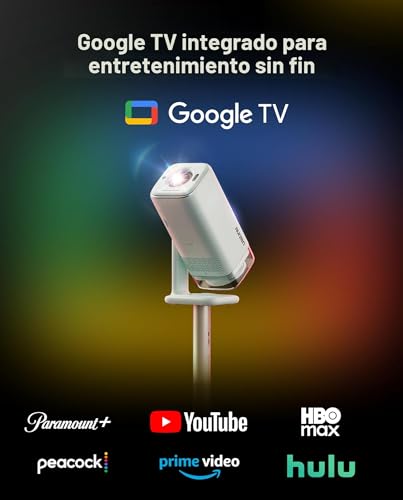 Aurzen BOOM Air D004- Proyector portátil Google TV con WiFi y Bluetooth, alimentado por USB-C, proyector inteligente para películas al aire libre y en casa, compatible con 4K, enfoque en tiempo real | Smart Projector with WiFi Bluetooth Home Movie