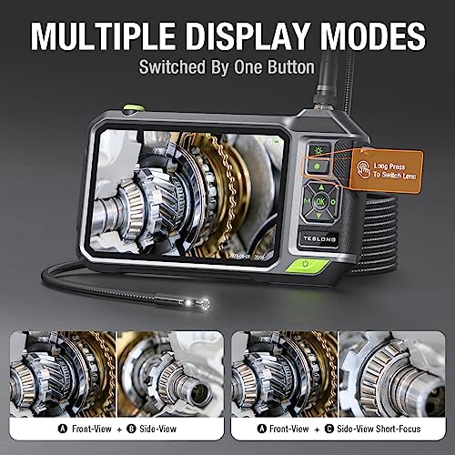 Teslong Boroscopio de triple lente con pantalla IPS de 7 pulgadas, cámara de inspección de endoscopio industrial HD 1080P con luz, herramienta de alcance mecánico automotriz flexible de 16.5 pies NTS700