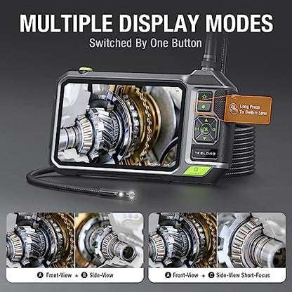 Teslong Boroscopio de triple lente con pantalla IPS de 7 pulgadas, cámara de inspección de endoscopio industrial HD 1080P con luz, herramienta de alcance mecánico automotriz flexible de 16.5 pies NTS700