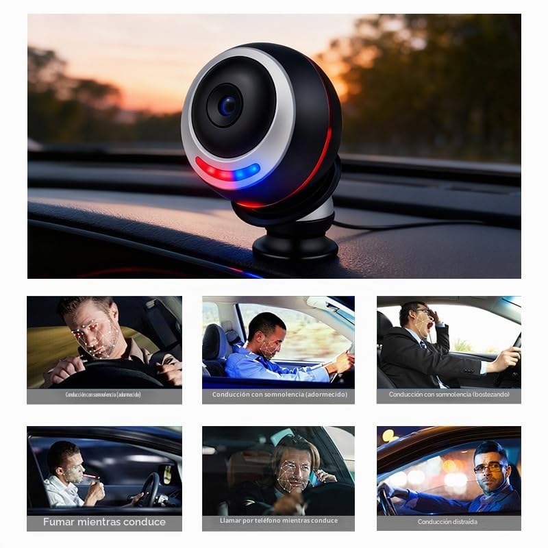 Sistema de monitoreo del conductor DMS Dispositivo de advertencia de fatiga AI con alertas de reconocimiento facial para cierre de ojos, bostezo, uso del teléfono y distracción