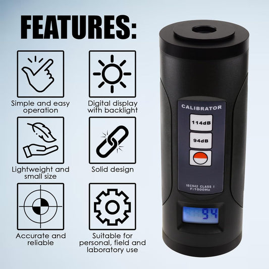 Calibrador de nivel de sonido, medidor de decibelios 94dB y 114dB, dispositivo de medición de ruido de audio, detector de sonido para medición precisa de decibelios, verificación de ruido y