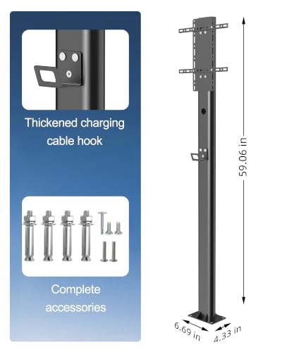 Soporte de pedestal universal para cargador de vehículos eléctricos, montaje en suelo de 59 pulgadas con gancho para cable BS-CDZ
