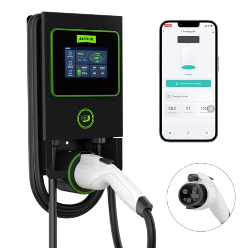 AUTOOL C701 Cargador EV de nivel 2 NEMA 14-50 EVSE, cargador EV de 32 amperios nivel 2, estación de carga de vehículos eléctricos habilitada para WiFi y Bluetooth, cable de 26 pies
