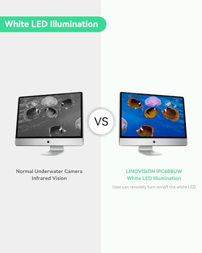 LINOVISION Cámara subacuática 4K Ultra HD con revestimiento anticorrosión, cámara de red alimentada por POE con interfaz gráfica web intuitiva y aplicación móvil, viene con interruptor POE de 4