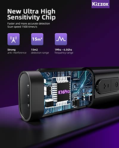 K16 Pro Detectores de cámara oculta, detector de dispositivos ocultos, señal magnética/RF/detector láser IR para cámara oculta/rastreador GPS/dispositivo de escucha, detector de insectos y cámara para hotel, automóvil, oficina, viajes