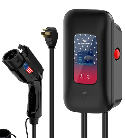 MACARLON - Cargador EV de nivel 2, 40 amperios, 240 V, cable de 25 pies, tarjeta Wi-Fi y RFID, estación de carga inteligente para vehículos eléctricos con enchufe NEMA 14-50 y conector J1772, GO-E3116S09