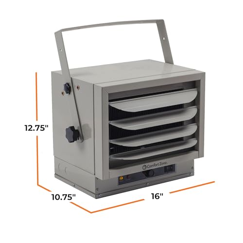 Comfort Zone Calentador eléctrico de techo con cable duro, forzado por ventilador, 5000 W, 240 voltios, ajuste solo ventilador y protección contra sobrecalentamiento, compatible con ETL, ideal para