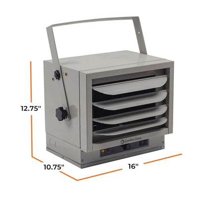 Comfort Zone Calentador eléctrico de techo con cable duro, forzado por ventilador, 5000 W, 240 voltios, ajuste solo ventilador y protección contra sobrecalentamiento, compatible con ETL, ideal para