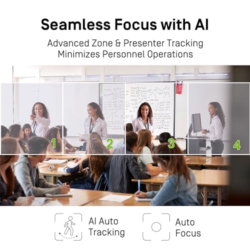 IPEVO Cámara VC-Z4K UHD 4K PTZ: CMOS HD de 1/2.8", Zoom óptico 12X, Seguimiento automático de AI, HDMI/USB-C, LAN, PoE. Ideal para educación, videoconferencias, Iglesia, transmisión en Vivo en