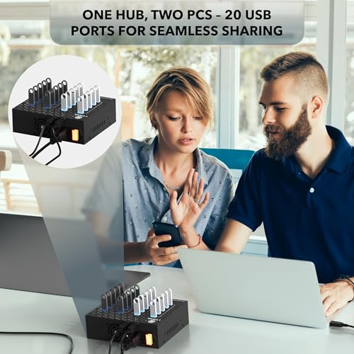 I-Tikol Concentrador divisor USB 3.0 de 20 puertos con fuente de alimentación, transferencia de datos de alta velocidad para computadora de escritorio, laptop, disco duro, PC, expande y acelera hasta 5 Gbps