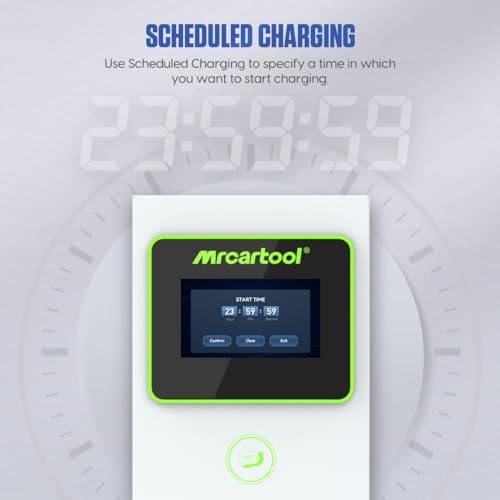 MR CARTOOL EV Charger Type 2 Charging Unit 7kW/32A Electric Car Charger IP65 EV Charging Station with Scheduled Charging, LCD Touchscreen, RFID Card, 8M Cable, Home Wall Mount Rapid Charging Point