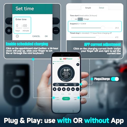Cargador EV de nivel 2 48Amp 240V, cable de 25 pies, EVSE con conector J1772, enchufe NEMA 14-50, WiFi habilitado, pantalla inteligente, cargador de coche eléctrico con tarjeta RFID Fexhull