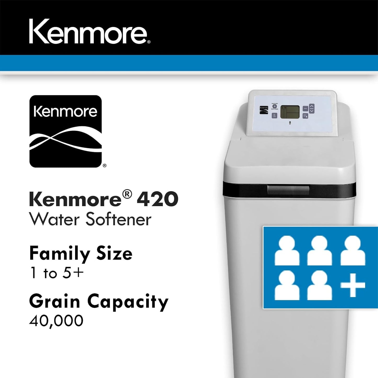 Kenmore Suavizante de agua 420 con válvula de flujo ultra | Reduce los minerales de dureza y el hierro de agua transparente | Suavizante de agua para todo el hogar | Fácil de instalar | Reduce el agua