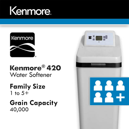 Kenmore Suavizante de agua 420 con válvula de flujo ultra | Reduce los minerales de dureza y el hierro de agua transparente | Suavizante de agua para todo el hogar | Fácil de instalar | Reduce el agua