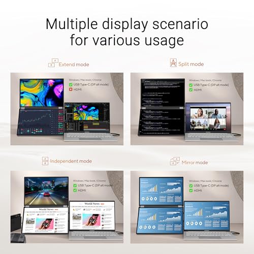 ASUS ZenScreen Duo OLED Monitor portátil plegable de 360° (MQ149CD) - Dual 14 pulgadas, 16:10, 1920x1200, DisplayHDR400 True Black, 100% DCI-P3, Delta <2, Dual USB-C, Mini-HDMI, Kickstand, garantía de
