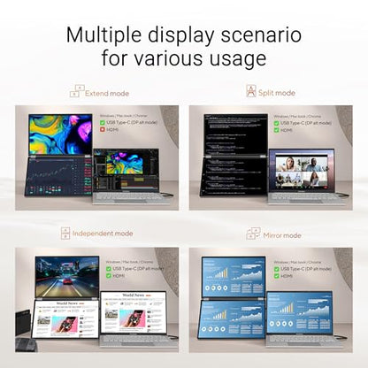 ASUS ZenScreen Duo OLED Monitor portátil plegable de 360° (MQ149CD) - Dual 14 pulgadas, 16:10, 1920x1200, DisplayHDR400 True Black, 100% DCI-P3, Delta <2, Dual USB-C, Mini-HDMI, Kickstand, garantía de