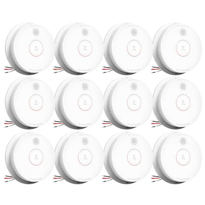 SITERWELL Detector de humo, detector de humo interconectado con cable, alarma de humo fotoeléctrica con batería de reserva de 9 V, alarma de incendio con botón de prueba/silencio, listado UL217-9