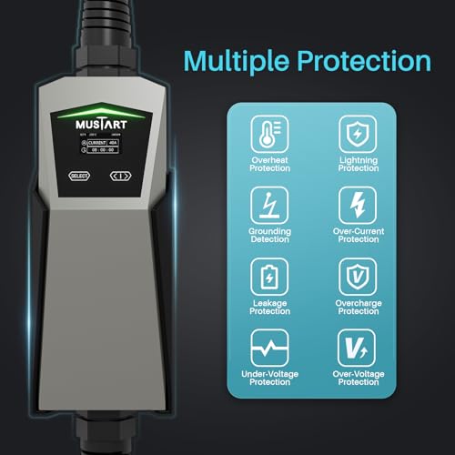 40 Amp EV Charger, Delayed Charging and Adjustable Current Electric Vehicle Portable Charger Level 2 EV Charging Station Compatible with SAE J1772 EVs (240 Volt, 24.6ft Cable, NEMA 6-50)