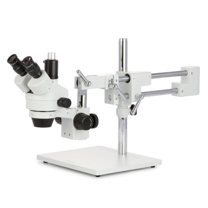 AmScope SM-4TP - Microscopio Profesional de Zoom estéreo trinocular con Control de Enfoque simultáneo, oculares WH10x, Aumento 7X-45X, Lente de Zoom 0.7X-4.5X, iluminación Ambiental, Soporte de Brazo