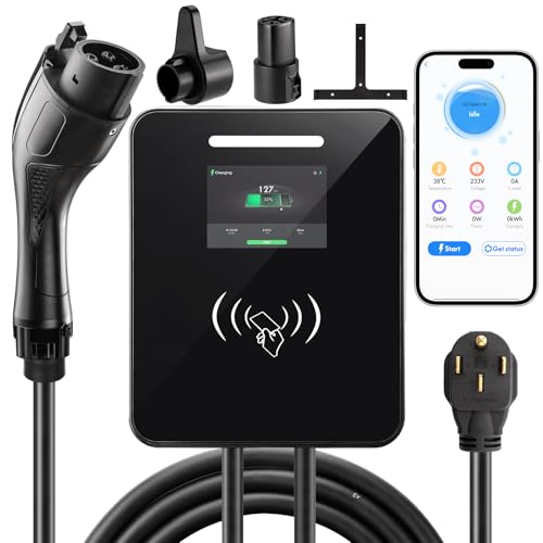 Cargador EV de nivel 2 de 48 amperios, 240 V, 11.5 KW 16 pies estación de carga de vehículos eléctricos con enchufe NEMA 14-50 y aplicación inteligente SAE J1772, carga programada