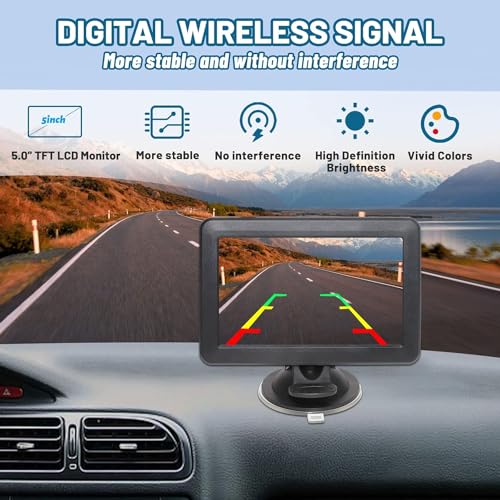 EWAY 2 cámaras magnéticas inalámbricas de respaldo HD1080P con monitor de pantalla dividida de 5 pulgadas, portátil, sin cableado, enganche de remolque, visión nocturna, cámara de visión trasera para
