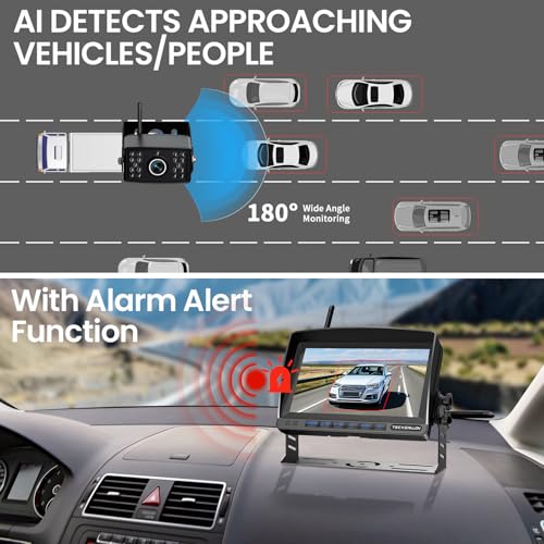 Cámara de respaldo para RV, 7 pulgadas, cámaras de respaldo de vehículo 1080P con detección de IA, cámara de respaldo inalámbrica impermeable con grabación DVR y visión nocturna para