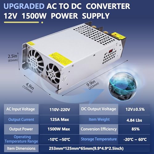 Adaptador de fuente de alimentación SMPS 110V 230V AC a DC 12V 125A 1500W, fuente de alimentación convertidor, transformador de voltaje DC 12V para bomba de motor, impresora CCTV 3D compresor de aire