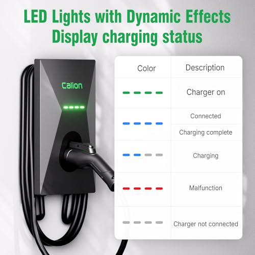 Calion Cargador de vehículo eléctrico de nivel 2, cargador de montaje en pared con cable de 25 pies, estación de carga de vehículo eléctrico para vehículos eléctricos J1772, 50 amperios #EV-C02AZ-US50A